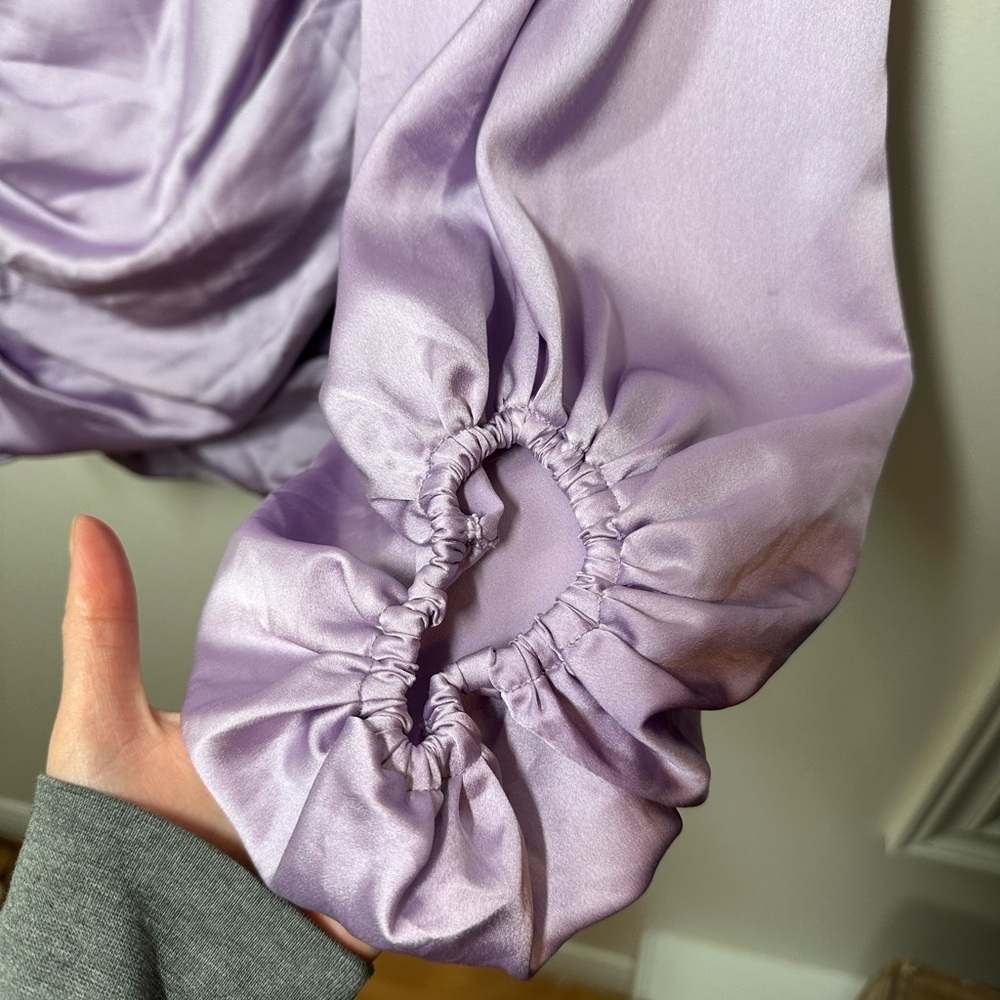 House of‎ CB Lilac Kate Orchid Satin Wrap Front Mini Dress Medium - Picture 4 of 13